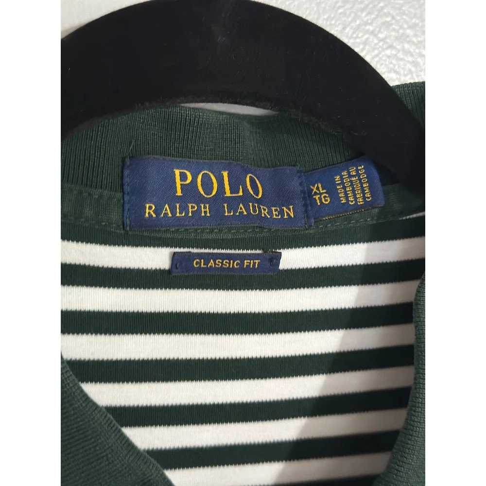 Polo Ralph Lauren Classic Fit Interlock Polo Shirt Green Stripe Men's X-Large